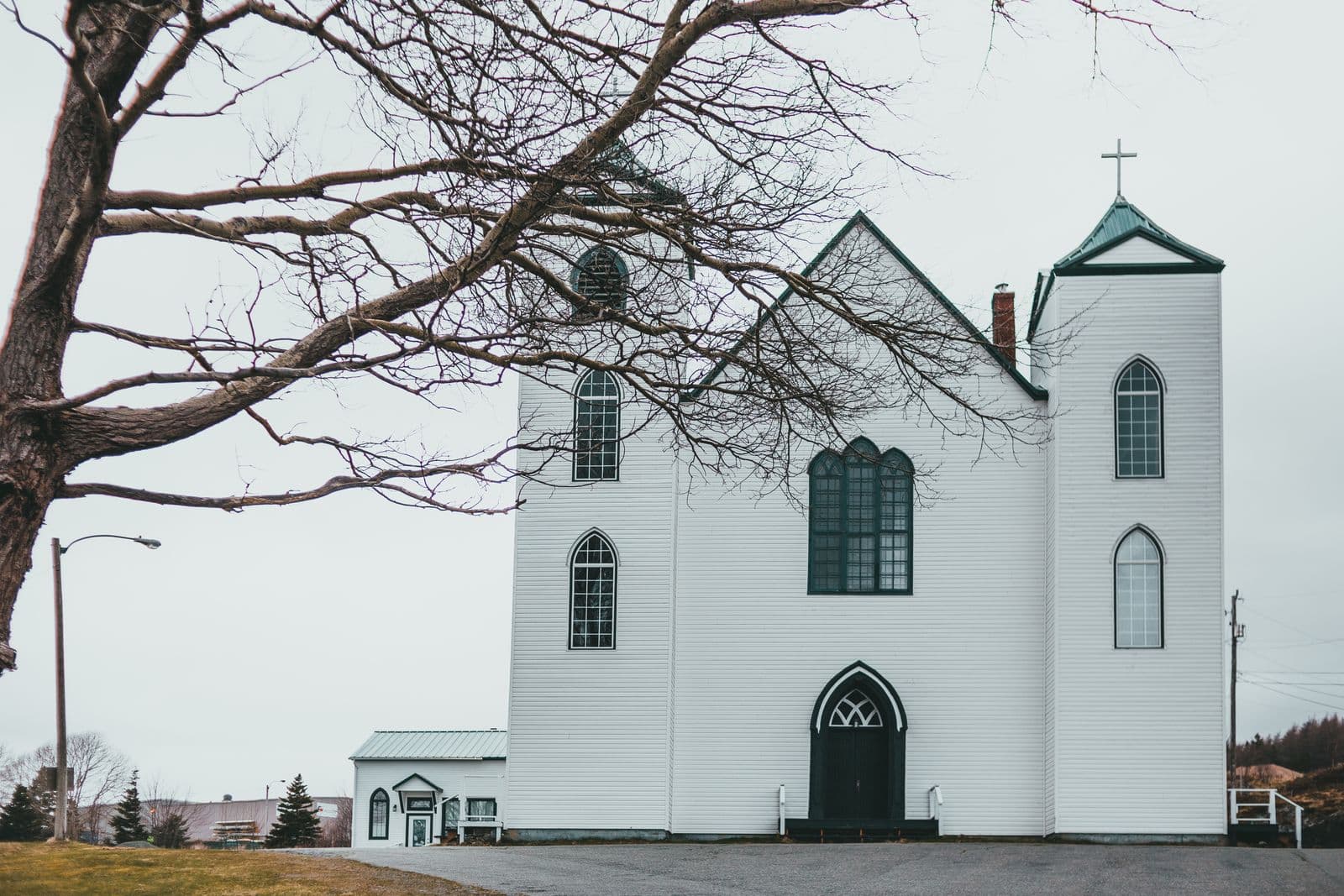 Illustrative stock photo of a white church exterior