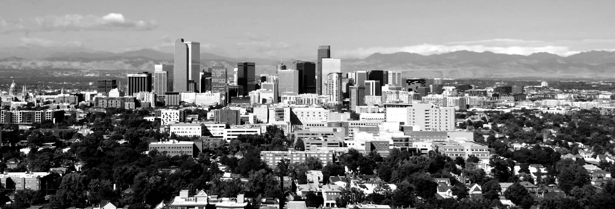 Denver skyline with the Rocky Mountains in the background